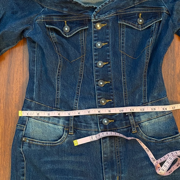 VENUS Dark Blue Off-Shoulder Denim Jumpsuit    Size 2 - Picture 7 of 10